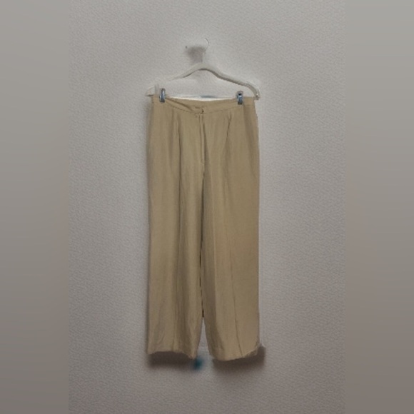 Laura Scott Pants - Laura Scott Women Sz 10 Silk Linen Blend Trouser Beige Pants Tapered Leg Preppy